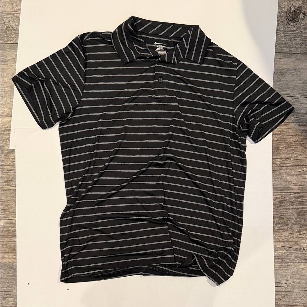Elegant Black and Gray Striped Polo Shirt